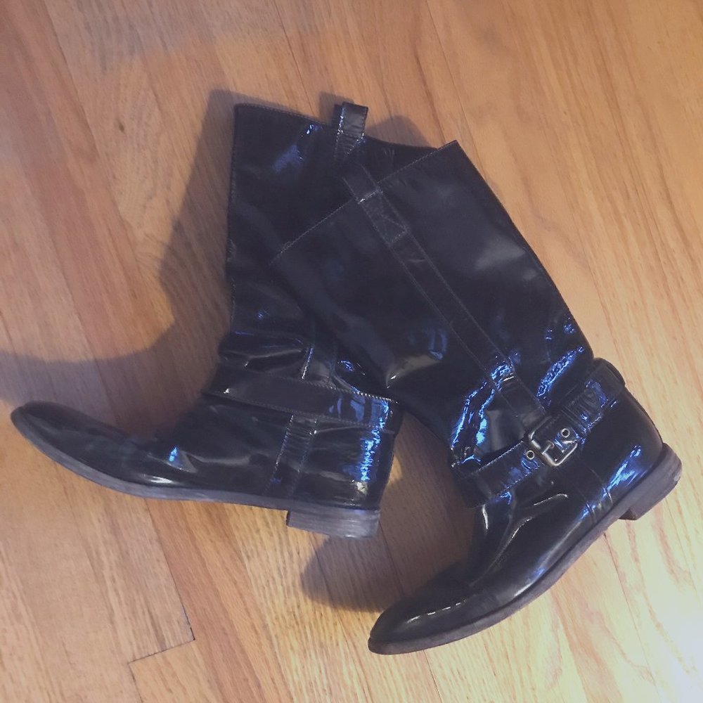 Sergio Rossi Brown Patent Leather Boots 39.5 /9